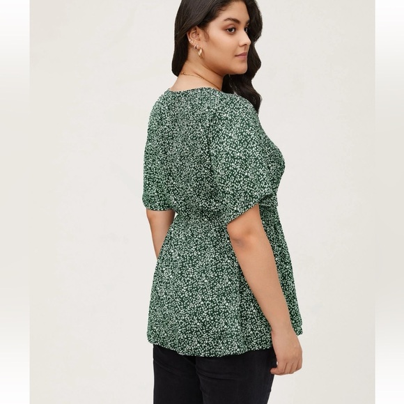 BloomChic Ditsy Floral Shirred Ruffle Sleeve Elastic Waist Blouse - Picture 2 of 5